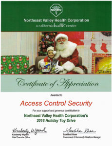 Access Control Security-Certificate of Appreciation - Northeast Valley Health Corp. 01192017